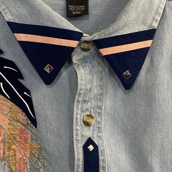 Scottsdale Images Appliqued Handpainted Denim Shirt Size XXL Blue Unique 32-8 - Picture 4 of 15